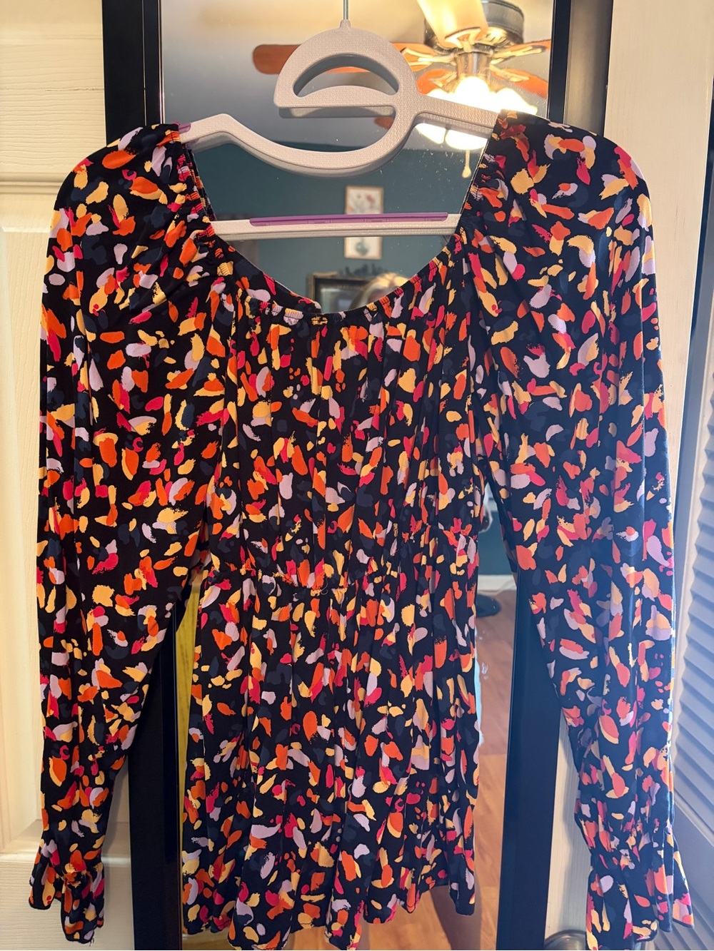 Women's Black Multicolor Printed Long-Sleeve Dress